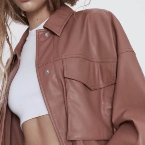 Zara Pink Oversized Faux Leather Jacket - Picture 5 of 10